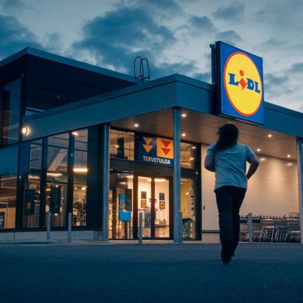 Lidliläinen juoksee myymälää kohti